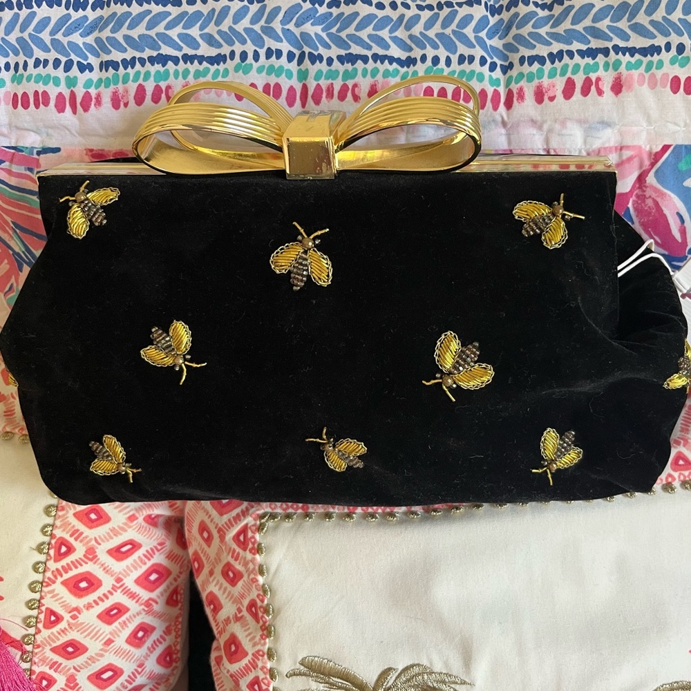 Ted Baker London bee embellished evening bag in black